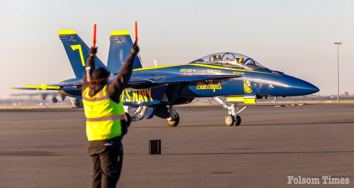 Navy’s Blue Angels touch down in Mather for pre-airshow visit