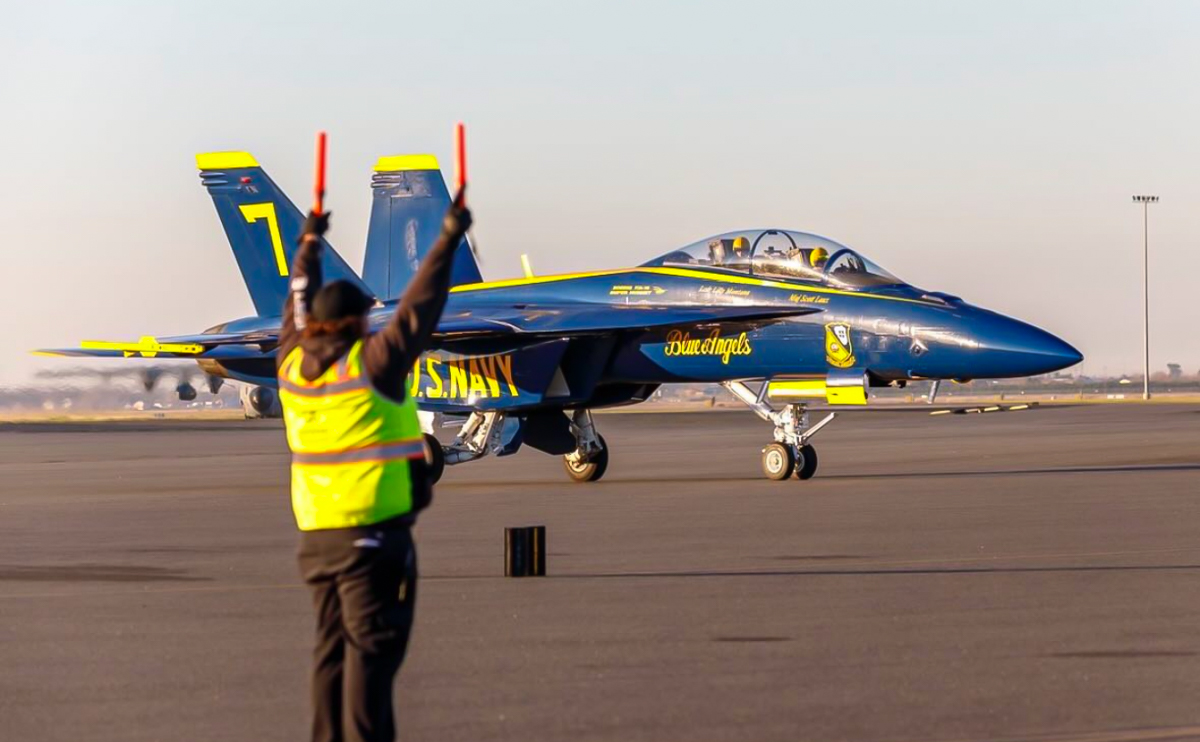 Navy’s Blue Angels touch down in Mather for pre-airshow visit